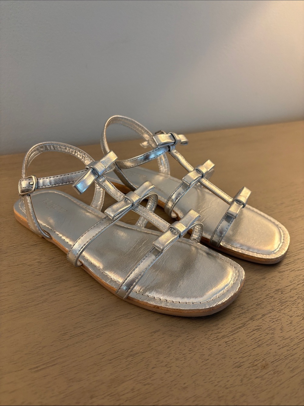 J. Crew Factory Girls' Metallic Silver 3-Bow Strap Sandals